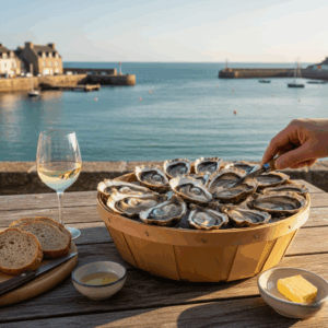 Bourriche huitre Roscoff, dégustation fruits de mer, terroir breton