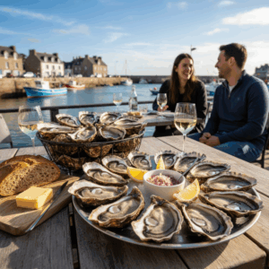 Dégustation de bourriche huitre à Roscoff sur le port